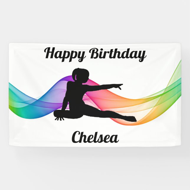 Gymnastics "Happy Birthday" Colourful Swirl Banner (Horizontal)