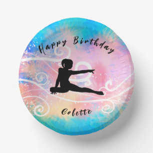 Gymnastics Happy Birthday Custom Swirl Paper Plate