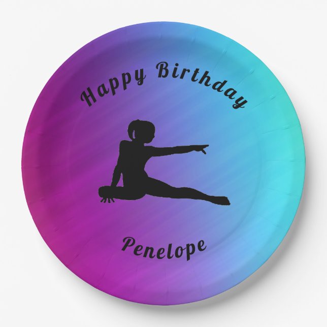 Gymnastics Happy Birthday Gradient Paper Plates (Front)