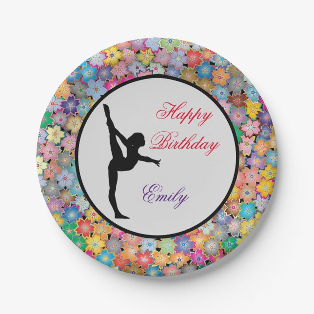 Gymnastics Happy Birthday Personalised Paper Plate (Front)