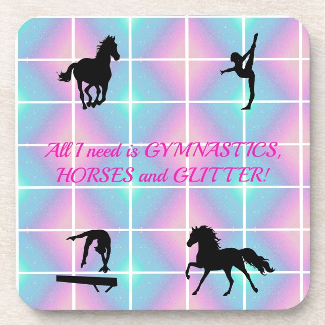 Gymnastics, Horses & Glitter Hard plastic coasters (Front)