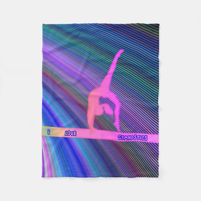 Gymnastics "I love gymnastics" fleece blanket. (Front)