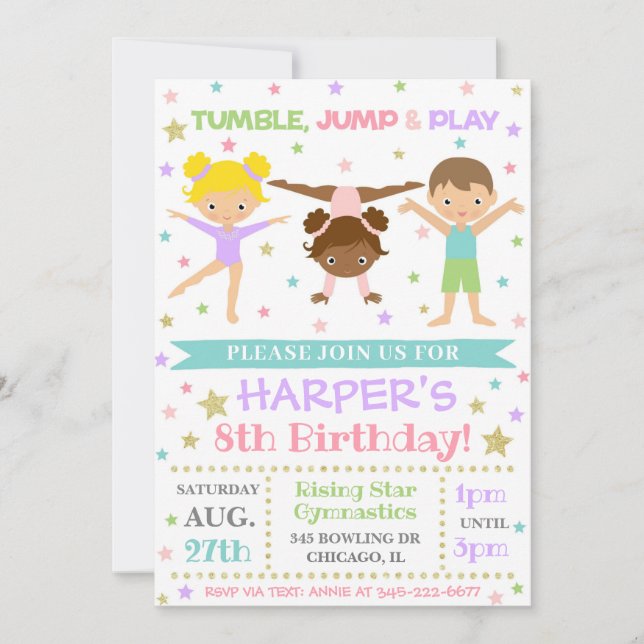 Gymnastics Invitation | Gymnastics Birthday Invite (Front)