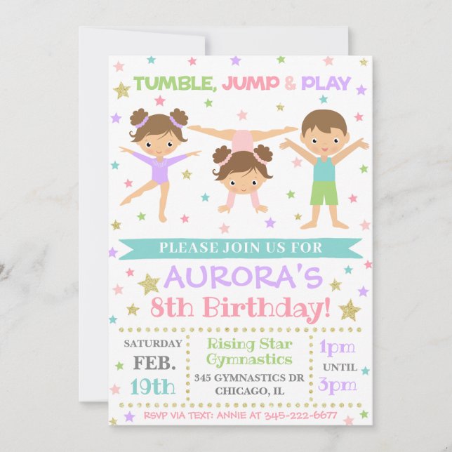 Gymnastics Invitation | Gymnastics Birthday Invite (Front)