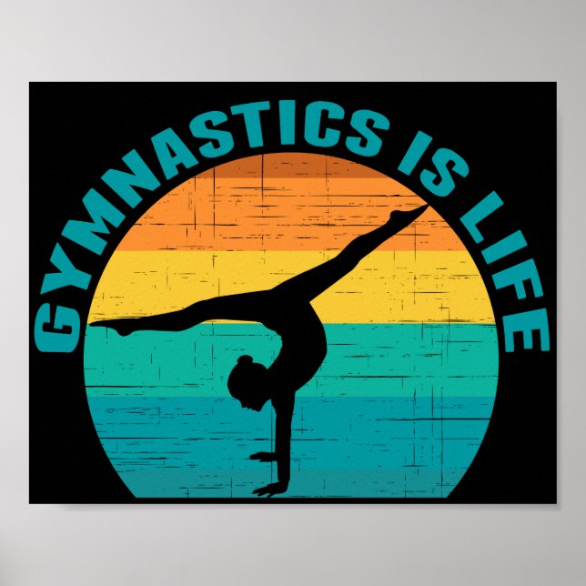 Gymnastics is Life Beautiful Sunset Gymnast Black Poster (Front)