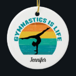 Gymnastics is Life Beautiful Sunset Gymnast Custom Ceramic Tree Decoration<br><div class="desc">Gymnastics is Life. Cute monogram sunset gymnast gift featuring a beautiful colorful background behind a woman doing a pretty handstand with the splits. Customize this cool Christmas ornament with your name.</div>