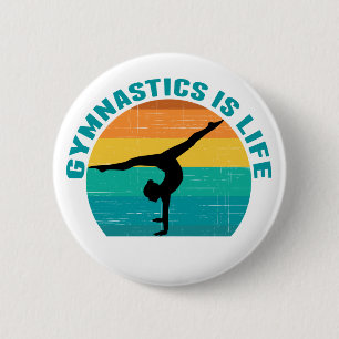 Gymnastics is Life Beautiful Sunset Gymnast Teal 6 Cm Round Badge