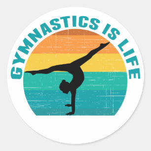 Gymnastics is Life Beautiful Sunset Gymnast Teal Classic Round Sticker