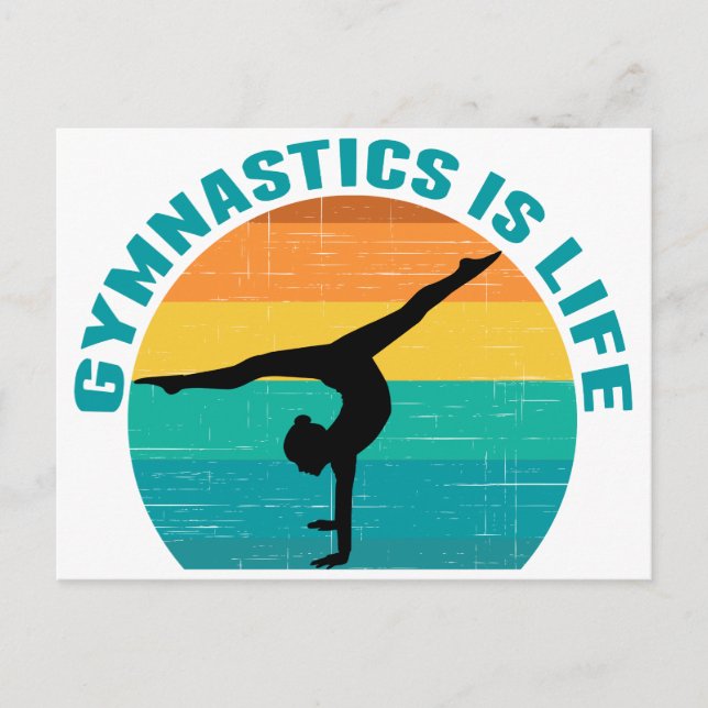 Gymnastics is Life Beautiful Sunset Gymnast Teal Postcard (Front)