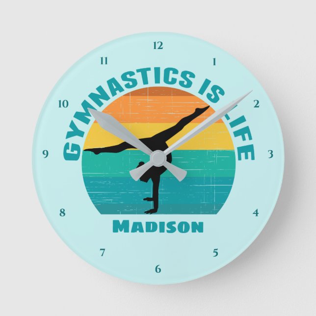 Gymnastics is Life Personalised Sunset Gymnast Round Clock (Front)