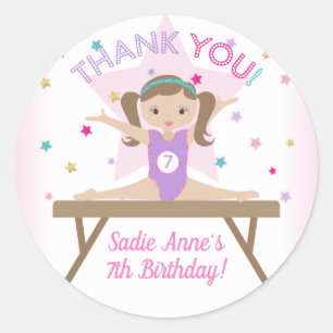 Gymnastics Jump Birthday Party Red Hair Thank You Classic Round Sticker
