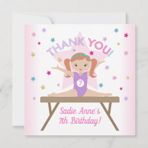 Gymnastics Jump Birthday Party Red Hair Thank You Invitation