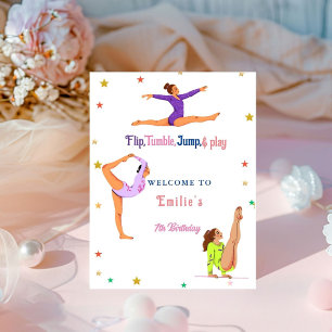 Gymnastics jump Cartwheels girl birth Welcome sign