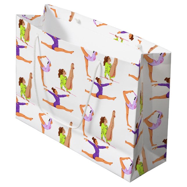 Gymnastics jump Cartwheels girl birthday party Gif Large Gift Bag (Front Angled)