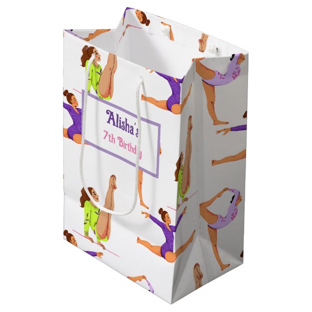 Gymnastics jump Cartwheels girl birthday party Gif Medium Gift Bag (Front Angled)