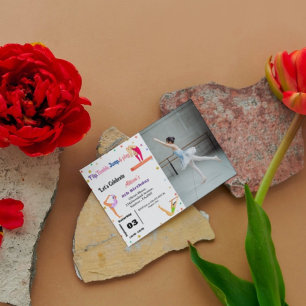 Gymnastics  jump Cartwheels girl birthday party Invitation