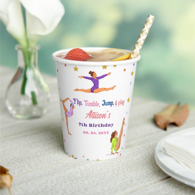 Gymnastics  jump Cartwheels girl birthday party Paper Cups (Insitu)