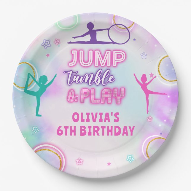 Gymnastics Jump Tumble & Play Birthday Party Paper Plate (Front)