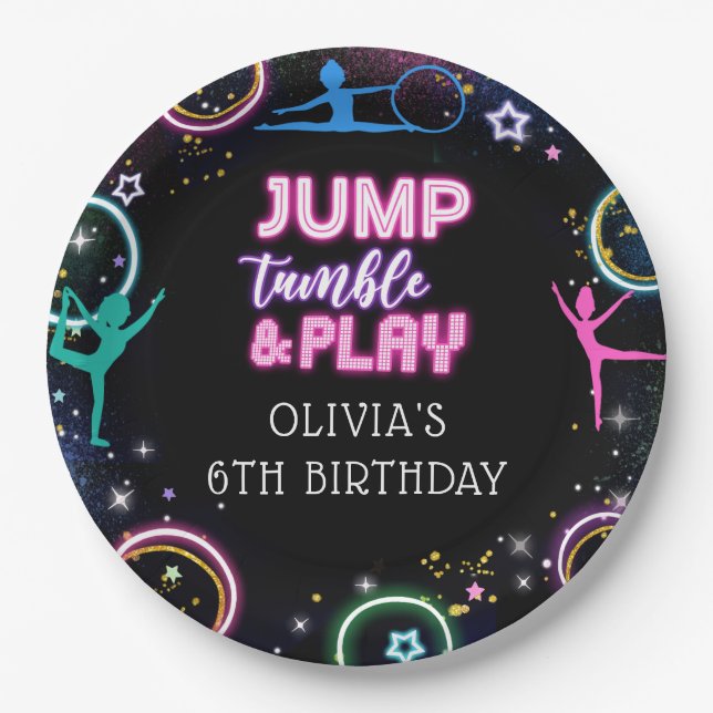 Gymnastics Jump Tumble & Play Birthday Party Paper Plate (Front)