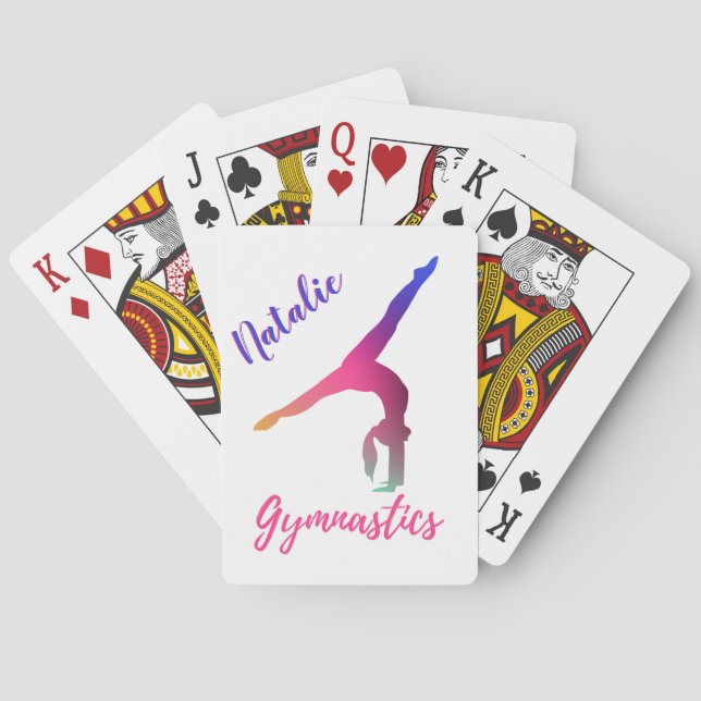 Gymnastics Kickover Pink Purple Personalised Playing Cards (Back)