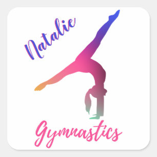 Gymnastics Kickover Pink Purple Personalised Square Sticker