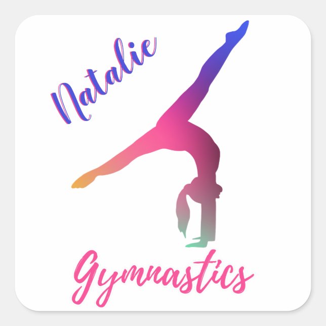 Gymnastics Kickover Pink Purple Personalised Square Sticker (Front)