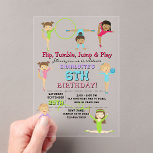 Gymnastics Kids Girl Birthday Party Theme Acrylic Invitations