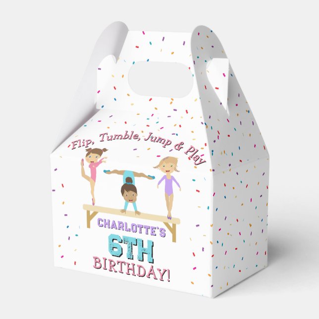 Gymnastics Kids Girl Birthday Party Theme Favour Box (Front Side)