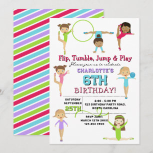 Gymnastics Kids Girl Birthday Party Theme Invitation