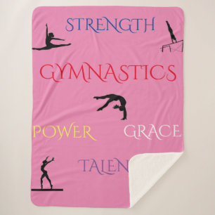GYMNASTICS LARGE FLEECE SHERPA BLANKET IN PINK.
