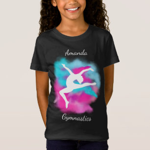 Gymnastics Leap Pink Blue Colour Bomb with Name T-Shirt