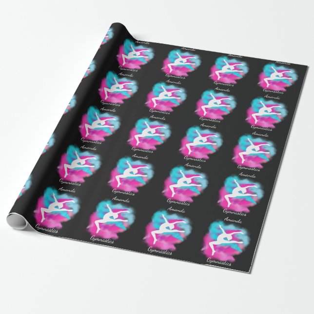 Gymnastics Leap Pink Blue Colour Bomb with Name   Wrapping Paper (Unrolled)