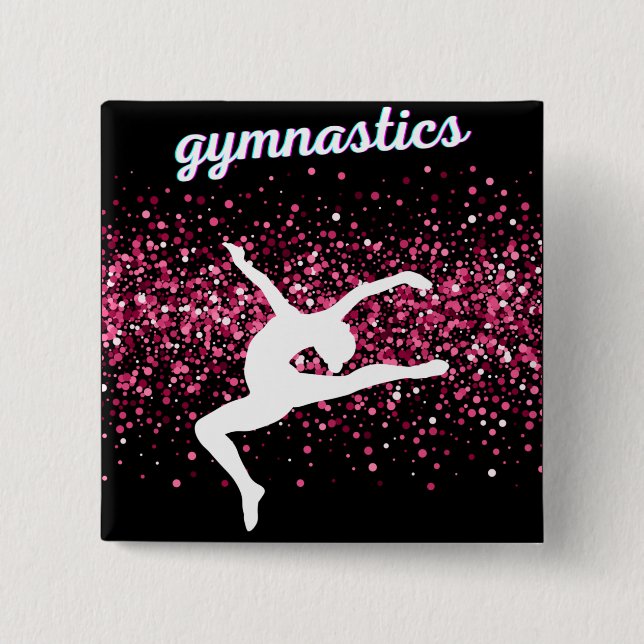 Gymnastics Leap Pink Glitter 15 Cm Square Badge (Front)