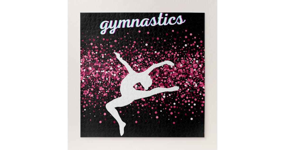 Gymnastics Leap Pink Glitter Jigsaw Puzzle Zazzle