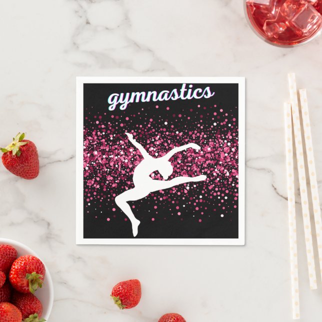 Gymnastics Leap Pink Glitter Napkin (Insitu)