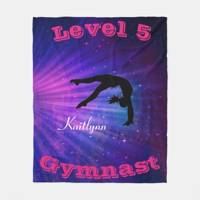 Gymnastics Level Starburst (Any name & level #) Fleece Blanket (Front)