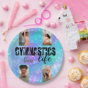 Gymnastics Life Pastel Personalised Name & 4 Photo Paper Plate