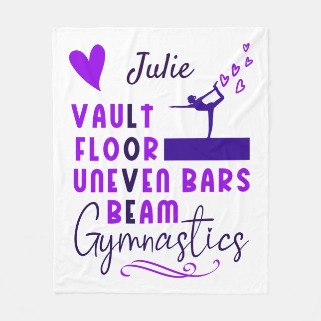 Gymnastics Love Vault Floor Uneven Bars Beam Fleece Blanket (Front)