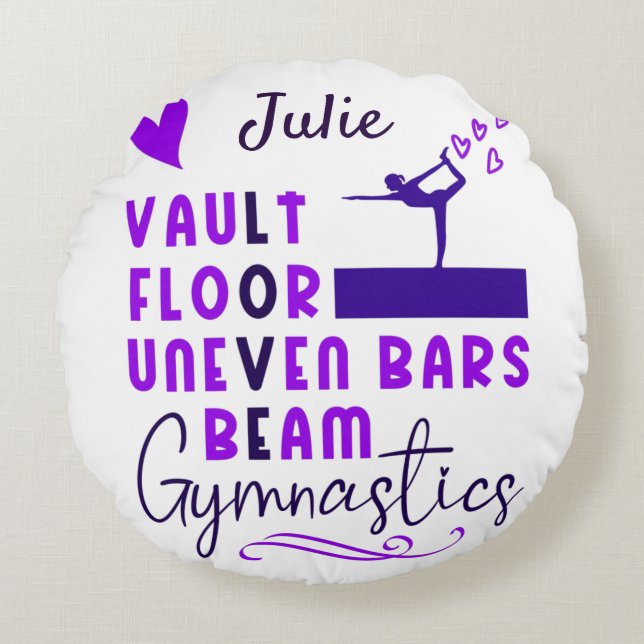 Gymnastics Love Vault Floor Uneven Bars Beam   Round Cushion (Front)