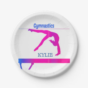 Gymnastics paper plates with personalised name.