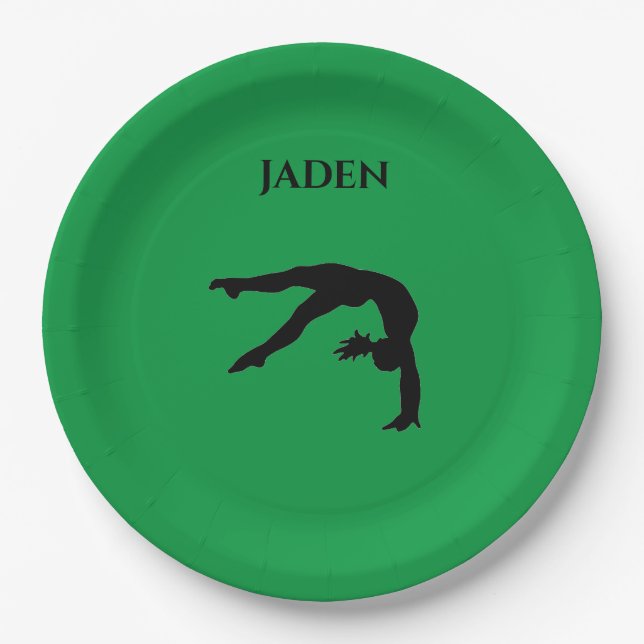 Gymnastics paper plates with personalized name. (Front)