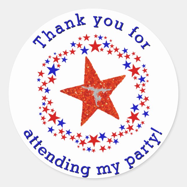 Gymnastics Party Birthday Favour Tag Red Blue Star (Front)