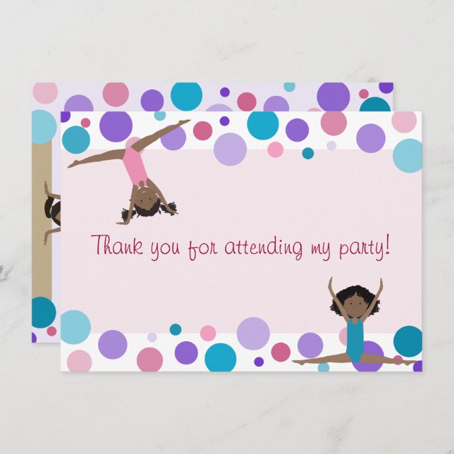 Gymnastics Party Flat Thank You in Aqua and Pinks Invitation (Front/Back)