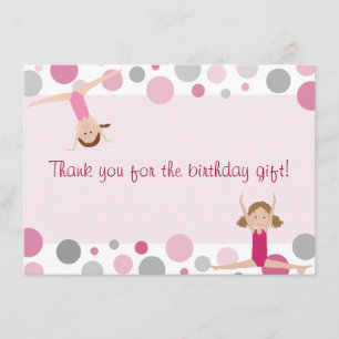 Gymnastics Party Flat Thank You in Pink and Grey Card