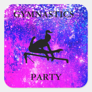 GYMNASTICS PARTY GIRLS SPARKLE SQUARE STICKERS