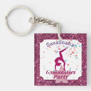 Gymnastics Party Glitter & Stars Key Ring