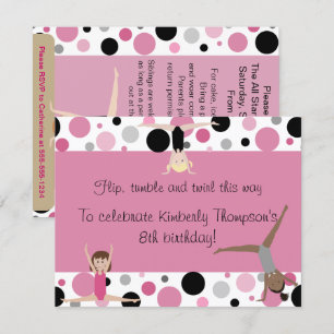 Gymnastics Party In Pink, Grey & Black Invitation