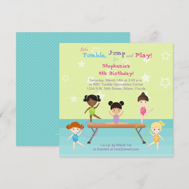 Gymnastics Party Invitation (Front/Back)