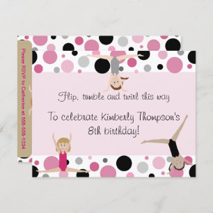 Gymnastics Party Invitation Pink, Grey & Black