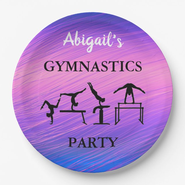 Gymnastics Party Paper Plates w/ Her Name! (Front)